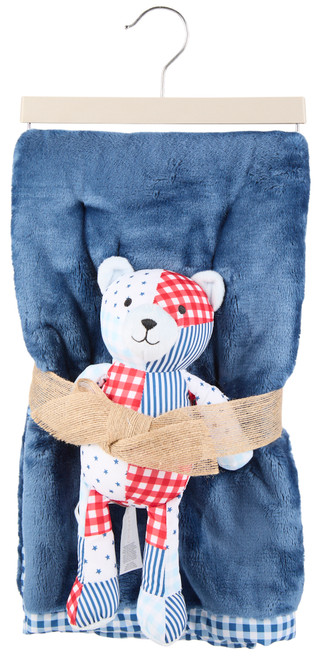 Thumbnail 1: Chick Pea 2 Pc Americana Plush Blanket & Patchwork Teddy Bear Set 
