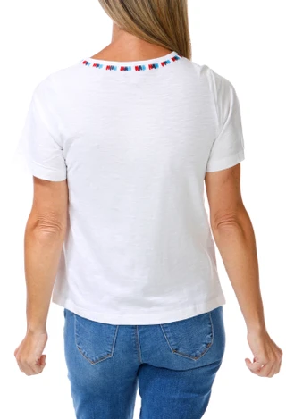 Thumbnail 2: Kate Park Women's Petite Americana Embroidered Crew Neck Top 