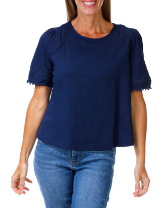 Thumbnail 1: Kate Park Women's Petite Lace Inset Fringe Sleeve Top 