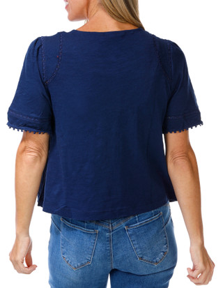 Thumbnail 2: Kate Park Women's Petite Lace Inset Fringe Sleeve Top 