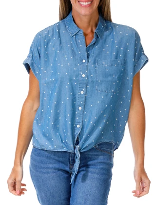 Thumbnail 1: Beach Lunch Lounge Women's Americana Tie Front Button Down Top 
