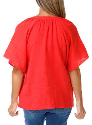 Thumbnail 2: MAGASCHONI Women's Gauze Flutter Sleeve V-Neck Top 