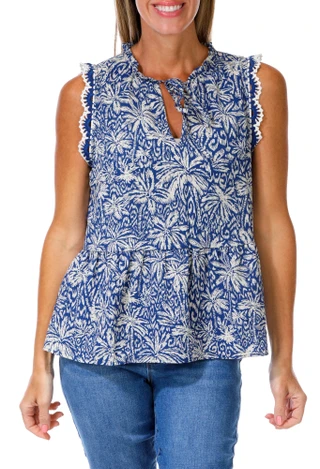 Thumbnail 1: 1. State Women's Crocheted Trim Tie Neck Top 