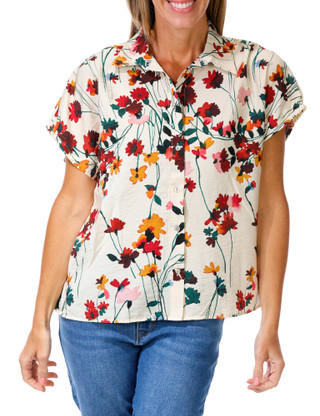Thumbnail 1: Kate Park Women's Floral Button Down Top 