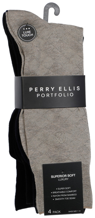Thumbnail 1: Perry Ellis Men's 4 Pk Patterned Dress Socks 