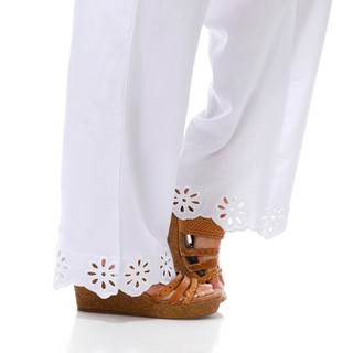 Thumbnail 2: No Comment Junior's Linen Embroidered Hem Wide Leg Pants 