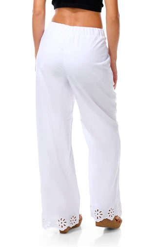 Thumbnail 3: No Comment Junior's Linen Embroidered Hem Wide Leg Pants 
