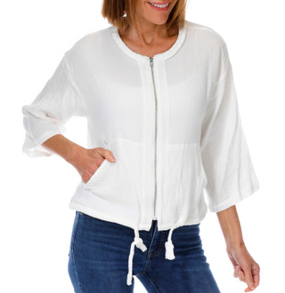 Thumbnail 1: CITY BLUES Women's 3/4 Sleeve Zip Front Lightweight Jacket 