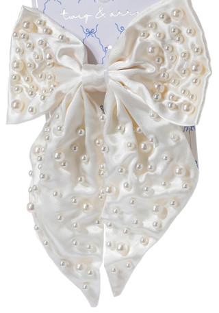 Thumbnail 3: TWIG & ARROW Satin Bow Hair Clip with Pearl Embellishments 