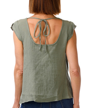 Thumbnail 4: BUNULU Women's Sleeveless Gauze Tie Back Top 