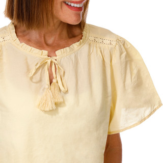 Thumbnail 2: Angels Women's Short Sleeve Embroidered Tie Front Top 