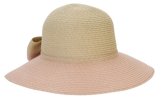 Thumbnail 1: Catherine Malandrino Two-Tone Woven Straw Hat with Bow Detail 