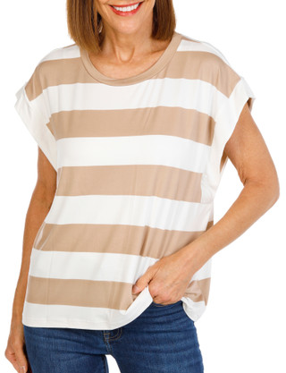 Thumbnail 1: BOBEAU Women's Short Sleeve Striped Top 