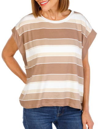 Thumbnail 1: BOBEAU Women's Short Sleeve Striped Top 