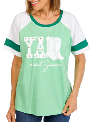 Thumbnail 1: Sable Sky Women's Y'all Need Jesus Raglan Sleeve Top 