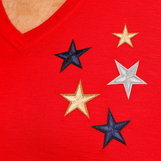 Thumbnail 3: RIO & RIAN Women's V-Neck Embroidered Star Top 