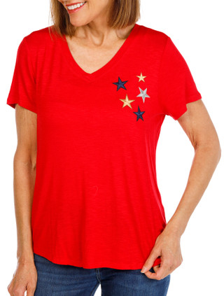 Thumbnail 1: RIO & RIAN Women's V-Neck Embroidered Star Top 