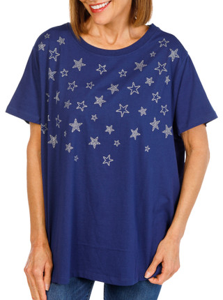 Thumbnail 1: REMI JAMES Women's Short Sleeve Rhinestone Star Top 