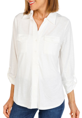 Thumbnail 1: Kiss & Fly Women's 3/4 Sleeve Button Front Top 