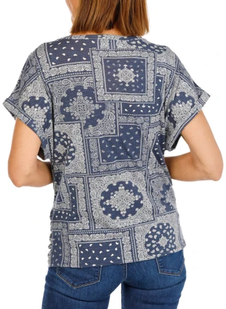 Thumbnail 2: Anneliese Women's Plus Short Sleeve Twist Hem Bandana Top 