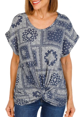 Thumbnail 1: Anneliese Women's Plus Short Sleeve Twist Hem Bandana Top 