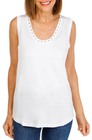 Thumbnail 1: CARMEN MARC VALVO Women's Sleeveless Studded Scoop Neck Top 