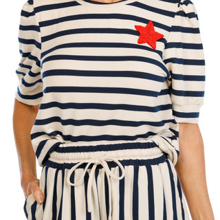 Thumbnail 2: Chelsea & Theodore Women's 2 Pc Star Patch Striped Shorts Set 