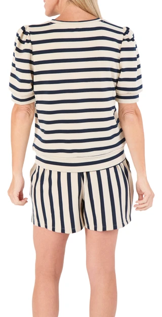 Thumbnail 3: Chelsea & Theodore Women's 2 Pc Star Patch Striped Shorts Set 