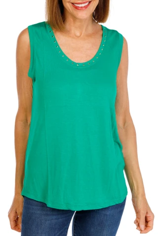 Thumbnail 1: CARMEN MARC VALVO Women's Sleeveless Studded Scoop Neck Top 