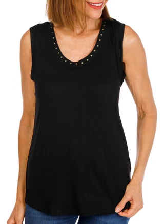 Thumbnail 1: CARMEN MARC VALVO Women's Sleeveless Studded Scoop Neck Top 