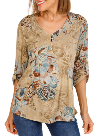 Thumbnail 1: Ava & Grace Women's 3/4 Sleeve Floral Rhinestone Top 
