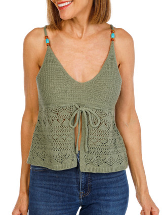 Thumbnail 1: Pink Rose Juniors Bead Strap Crochet Tank Top 