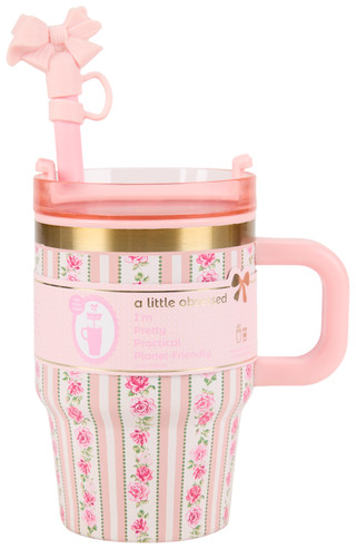 Thumbnail 1: A little obsessed 14 Oz Floral Tumbler With Bow Topper 