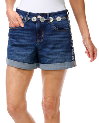 Thumbnail 1: Dollhouse Junior's Belted Silver Chain Rolled Cuff Shorts 