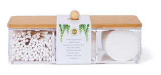 Thumbnail 2: YAFA 3‑Compartment Bamboo Bathroom Organizer with 205 Cotton Essentials 