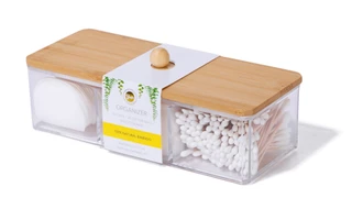 Thumbnail 3: YAFA 3‑Compartment Bamboo Bathroom Organizer with 205 Cotton Essentials 