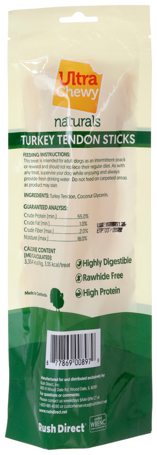 Thumbnail 3: Ultra Chewy 3 oz Turkey Tendon Sticks Dog Treats 