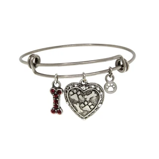 Thumbnail 1: 1928 Jewelry Pewter Heart Bone Paw Print Charm Bracelet 