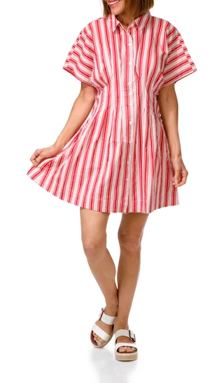 Thumbnail 1: JAPNA Junior's Short Sleeve Striped Button Down Dress 