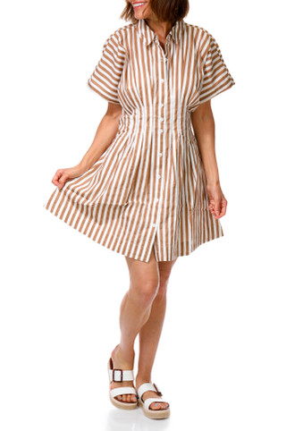 Thumbnail 1: JAPNA Junior's Short Sleeve Striped Button Down Dress 