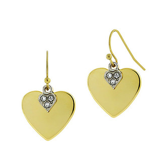 Thumbnail 1: 1928 Jewelry Gold Tone Clear Crystal Heart Earrings 