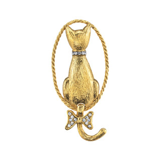 Thumbnail 1: 1928 Jewelry Gold Tone Crystal Backwards Cat Pin 