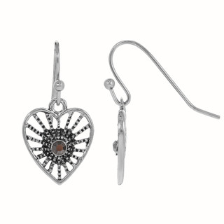 Thumbnail 1: 1928 Jewelry Silver Tone Hematite Color Heart Filigree Drop Earrings 