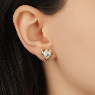 Thumbnail 2: 1928 Jewelry Gold Tone Pearl Heart Crystal Stud Earrings 