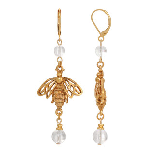 Thumbnail 1: 1928 Jewelry Gold Tone Crystal Bee Drop Earrings 