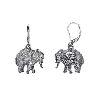 Thumbnail 1: 1928 Jewelry Pewter Elephant Drop Earrings 