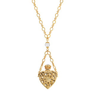 Thumbnail 1: 1928 Jewelry Gold Tone Crystal Filigree Heart with Glass Vial Necklace 