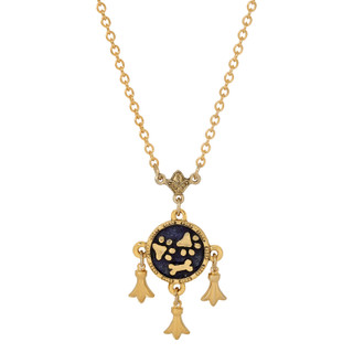 Thumbnail 1: 1928 Jewelry Gold Tone Sapphire Paws And Bone Charm Necklace 