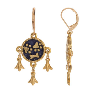Thumbnail 1: 1928 Jewelry Gold Tone Sapphire Paws And Bone Charm Earrings 