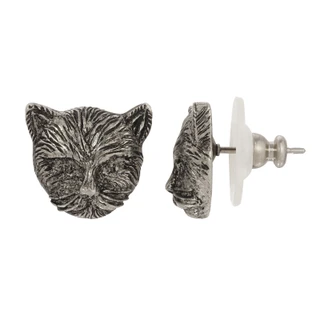 Thumbnail 1: 1928 Jewelry Pewter Cat Stud Earrings 